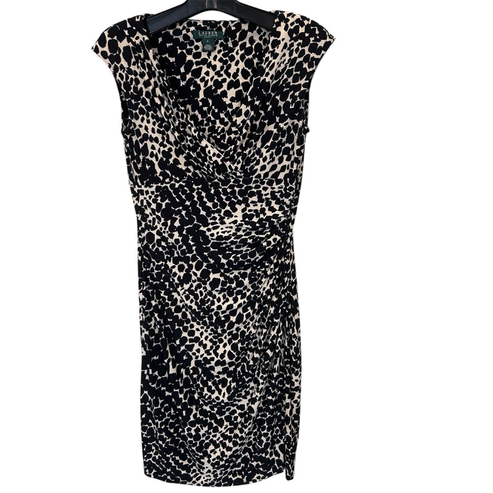 Ralph Lauren Black‎ Tan Faux Wrap V Neck Sleeveless Sheath Dress Small